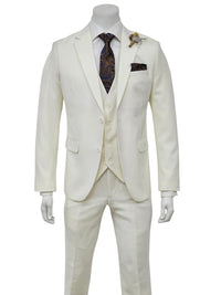 2 Button Notch Lapel Ivory Slim Fit Suit FF2+V-4030