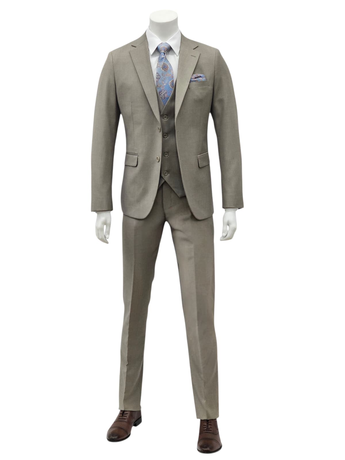 Fabio Fabrinni 2 Button 3 Piece Slim Fit Suit FF2S+V-4030 Stone