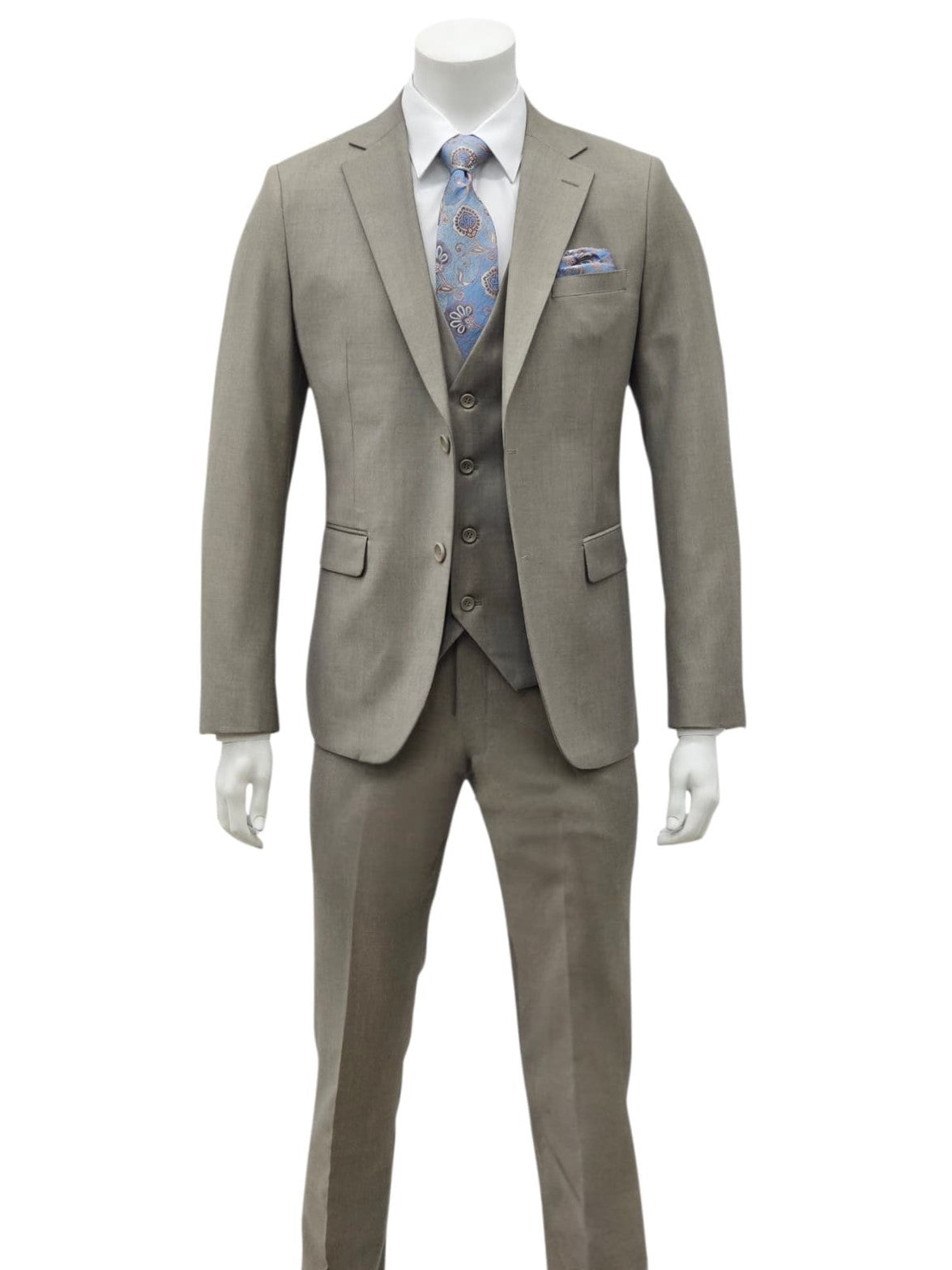 Fabio Fabrinni 2 Button 3 Piece Slim Fit Suit FF2S+V-4030 Stone