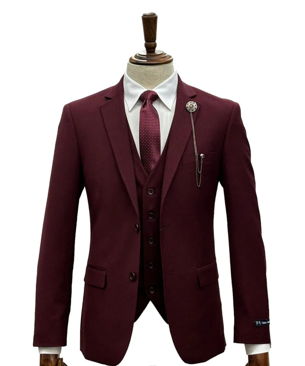 2 Button Notch Lapel Slim Fit Suit FF2SV-4030 Burgundy