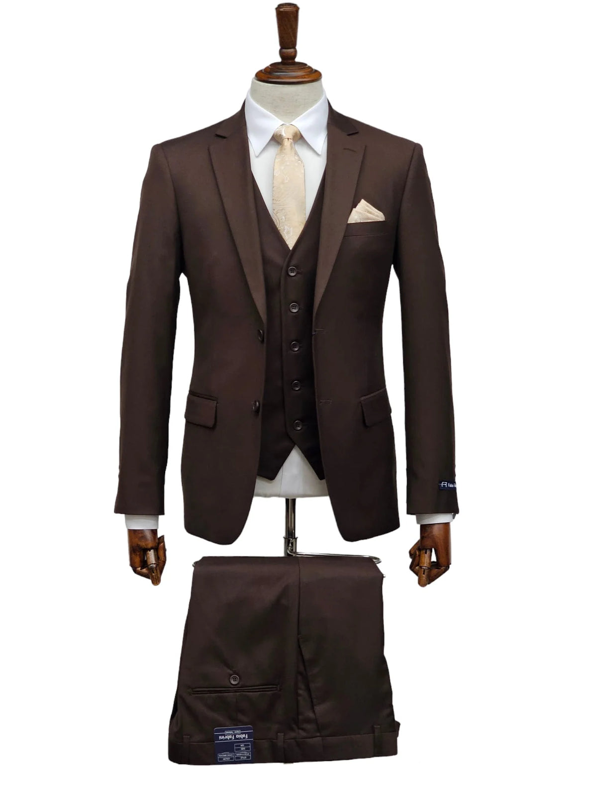 Fabio Fabrinni 2 Button 3 Piece Slim Fit Suit FF2S+V-4030 Choc. Brown