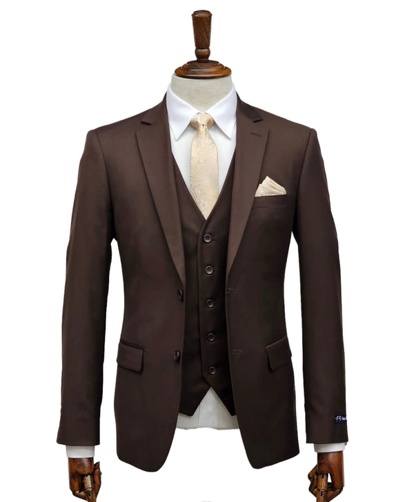 Fabio Fabrinni 2 Button 3 Piece Slim Fit Suit FF2S+V-4030 Choc. Brown