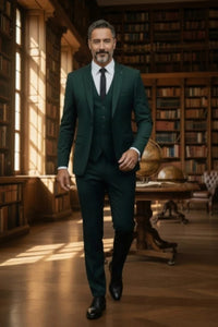 2 Button Notch Lapel Hunter Green Slim Fit Suit FF2SV-4030