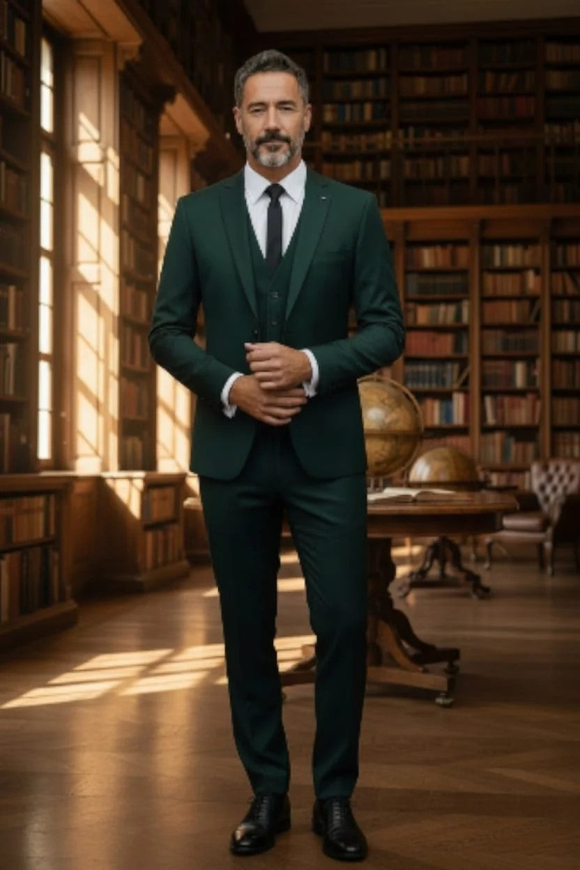 2 Button Notch Lapel Hunter Green Slim Fit Suit FF2SV-4030
