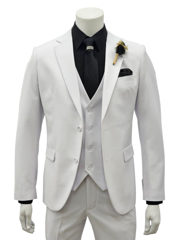 2 Button Notch Lapel White Slim Fit Suit FF2+V-4030