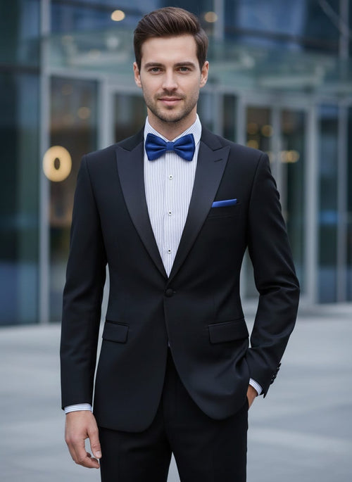 navy blue dress with black tuxedo 1 Button Peak Lapel Giovanni Testi Tuxedo, Slim Fit 62R