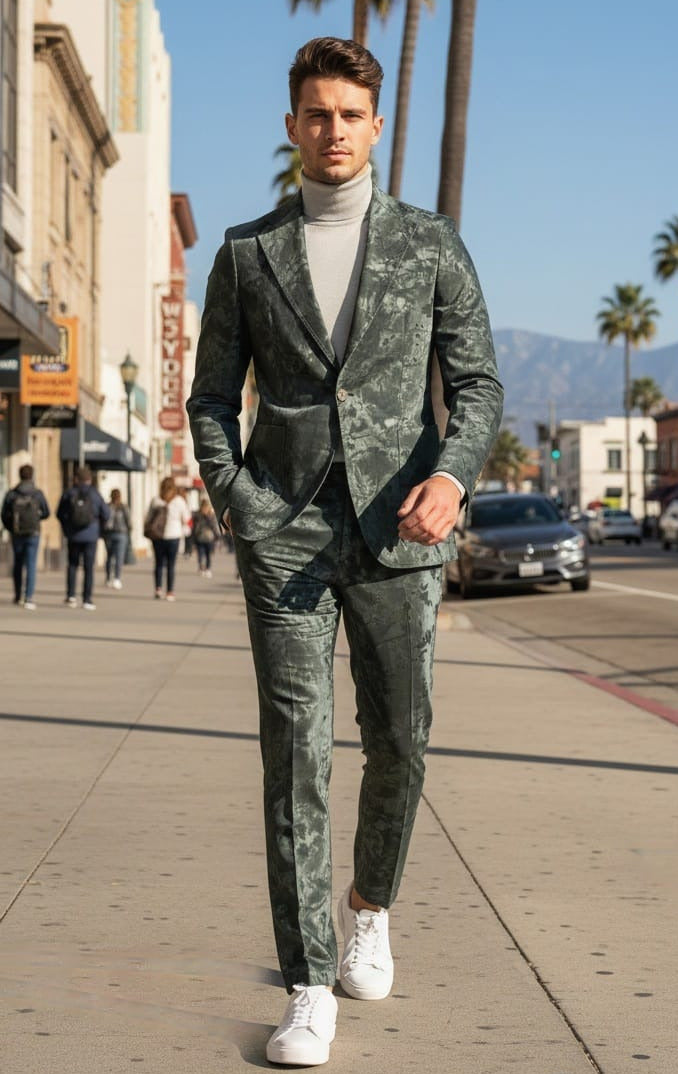 Giovanni Testi 1 Button Slim Fit  Faux leather with Patch PocketsGT1N-0075 GREEN