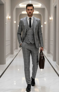 Giovanni Testi 1 Button Peak Lapel 3 Piece Slim Fit Glen Plaid Suit GT1P+V-1251 BLK/WHITE PLAID