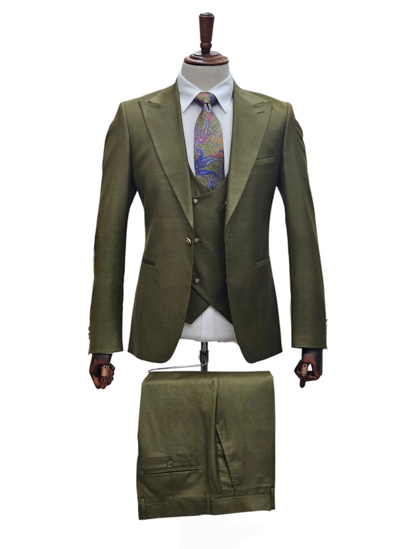 Giovanni Testi 1 Button 3 piece slim fit suit GT1PA+V-1501 OLIVE