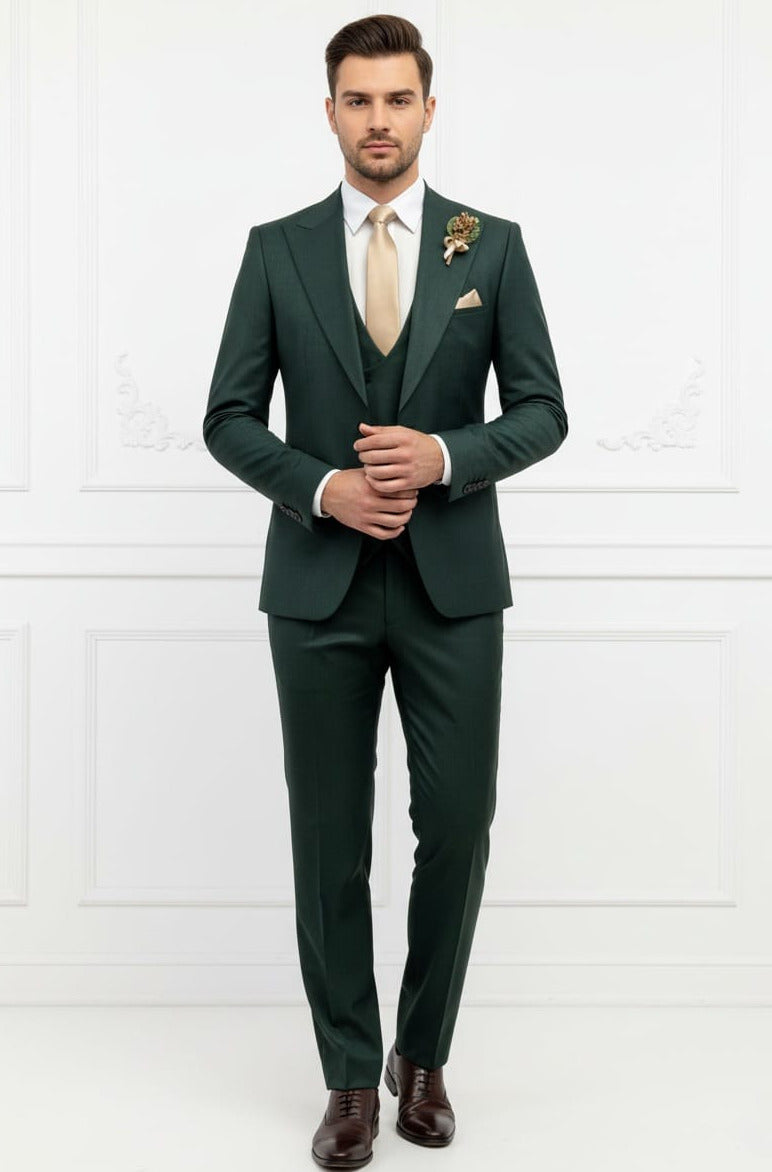 Giovanni 1 Button 3 Piece Slim Fit Suit - Green Suitfellas Giovanni 1 Button 3 Piece Slim Fit Suit - Green Suitfellas