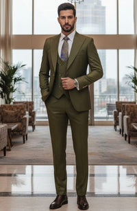 Giovanni Testi 1 Button 3 piece slim fit suit GT1PA+V-1501 OLIVE
