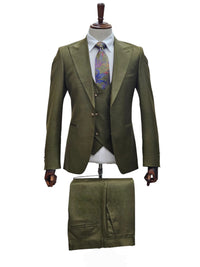 Giovanni Testi 1 Button 3 piece slim fit suit GT1PA+V-1501 OLIVE