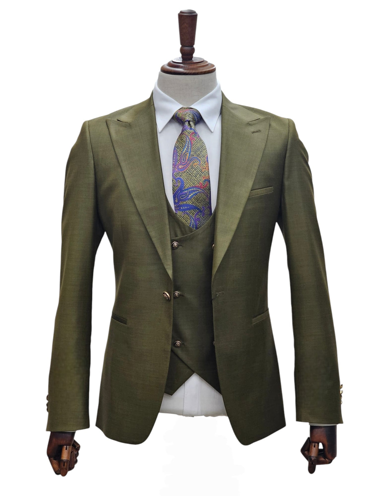 Giovanni Testi 1 Button 3 piece slim fit suit GT1PA+V-1501 OLIVE