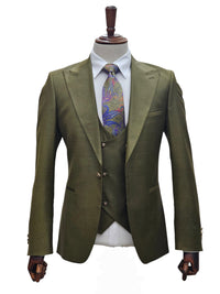 Giovanni Testi 1 Button 3 piece slim fit suit GT1PA+V-1501 OLIVE