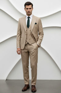 Giovanni Testi 1 Button Peak lapel 3 piece Tuxedo GT1PA+V-1501 Sand / Tan