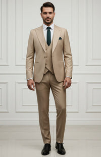 Giovanni Testi 1 Button Peak lapel 3 piece Tuxedo GT1PA+V-1501 Sand / Tan