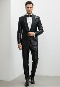 Giovanni Testi 2 Button Slim Fit Shawl Lapel Sequin Suit GT1S-2008 Black