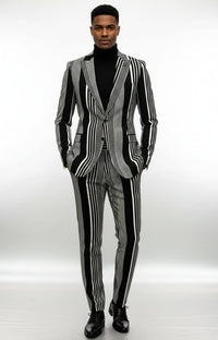 Giovanni Testi 1 Button Peak Lapel suit GTRVL1P-2751  BLK/WHITE