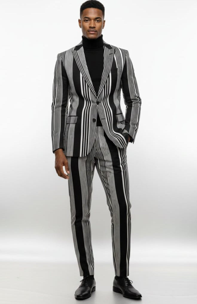 Giovanni Testi 1 Button Peak Lapel suit GTRVL1P-2751  BLK/WHITE