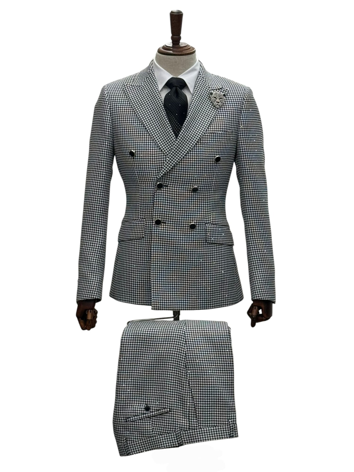 Giovanni Testi Double Breast Houndstooth Slim Fit Suit GT6DB-6105 BLACK/WHITE
