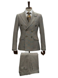 Giovanni Testi Double Breast Houndstooth Slim Fit Suit GT6DB-6105 BROWN/WHITE
