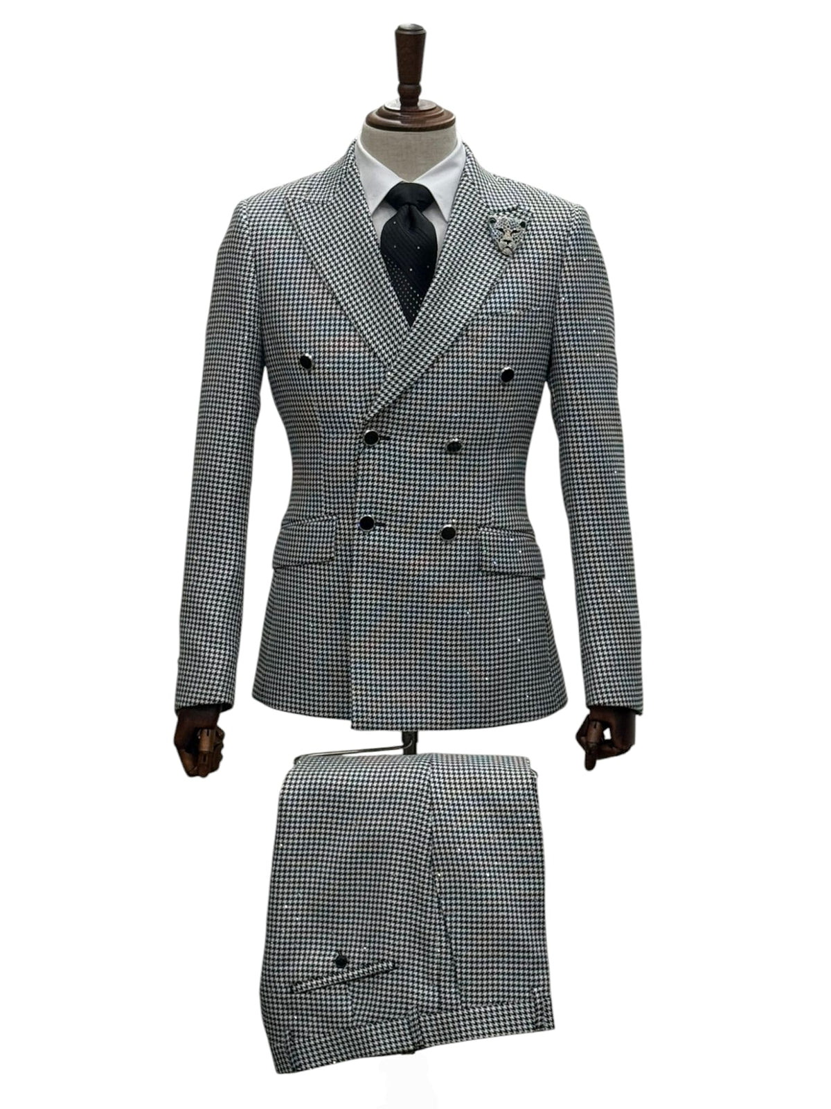 Giovanni Testi Double Breast Houndstooth Slim Fit Suit GT6DB-6105 BLACK/WHITE