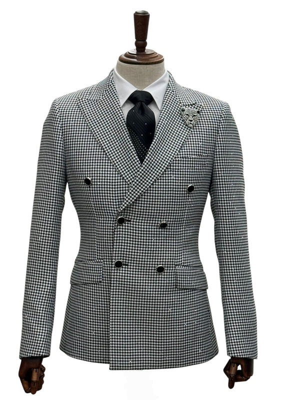 Giovanni Testi Double Breast Houndstooth Slim Fit Suit GT6DB-6105 BLACK/WHITE