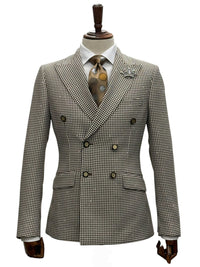 Giovanni Testi Double Breast Houndstooth Slim Fit Suit GT6DB-6105 BROWN/WHITE