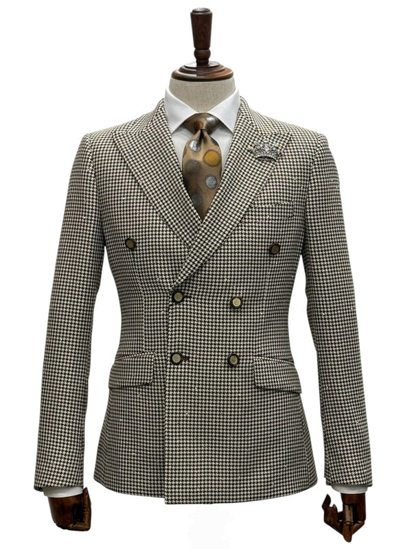 Giovanni Testi Double Breast Houndstooth Slim Fit Suit GT6DB-6105 BROWN/WHITE