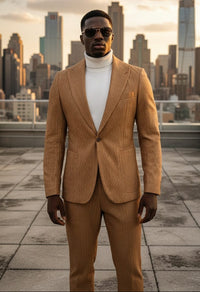 Giovanni Testi 1 Button Pak Lapel Vegan Leather suit GT1P-7496 TAN