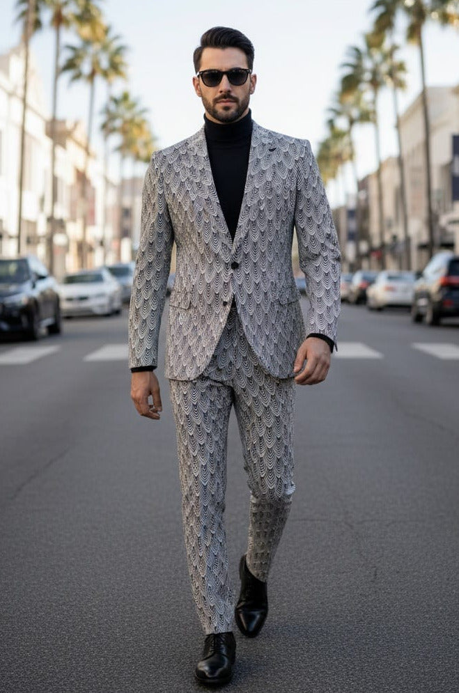 Giovanni Testi 1 Button Peak Lapel suit GTRVL1P-ANJA BLK/WHITE