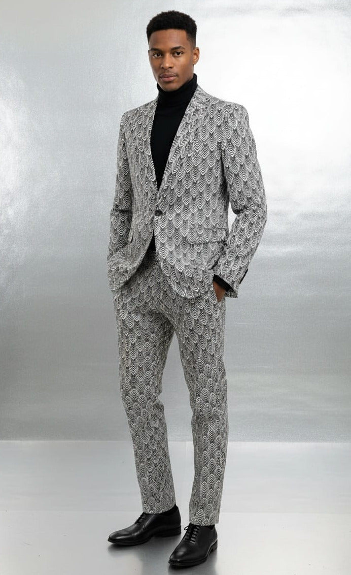 Giovanni Testi 1 Button Peak Lapel suit GTRVL1P-ANJA BLK/WHITE