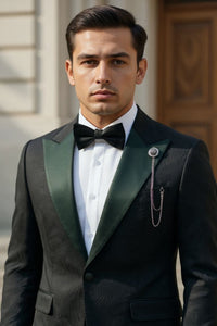 Giovanni Testi 1 Button Peak Satin Lapel Suit GT1PX-D566 Black