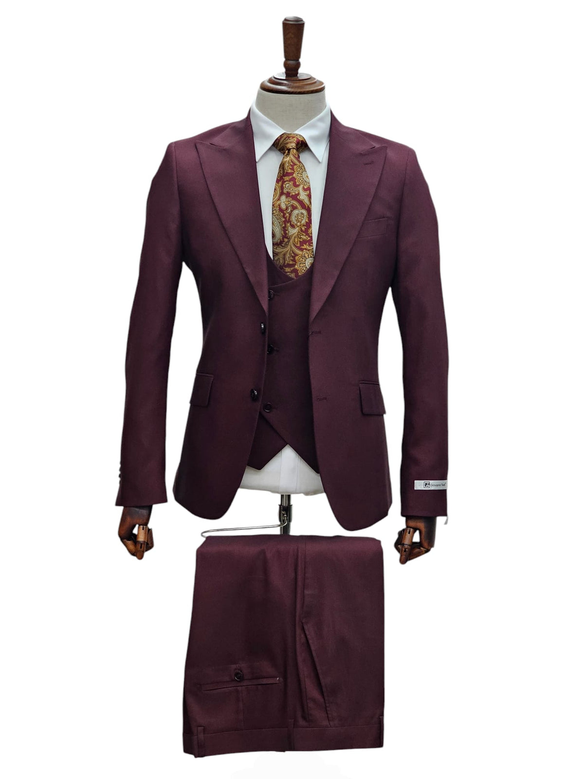 Giovanni Testi 2 Button 3Pc Slim Fit Suit GT2P+V-H5130 BURGUNDY