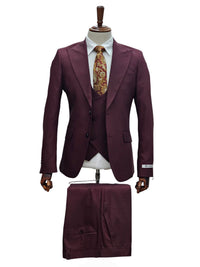 Giovanni Testi 2 Button 3Pc Slim Fit Suit GT2P+V-H5130 BURGUNDY