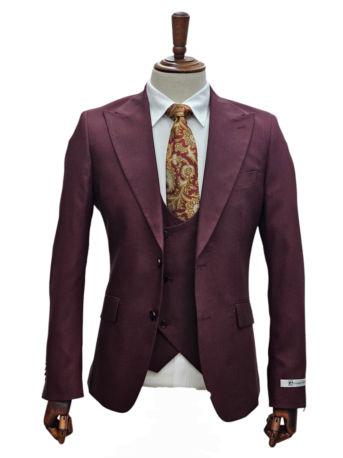 Giovanni Testi 2 Button 3Pc Slim Fit Suit GT2P+V-H5130 BURGUNDY