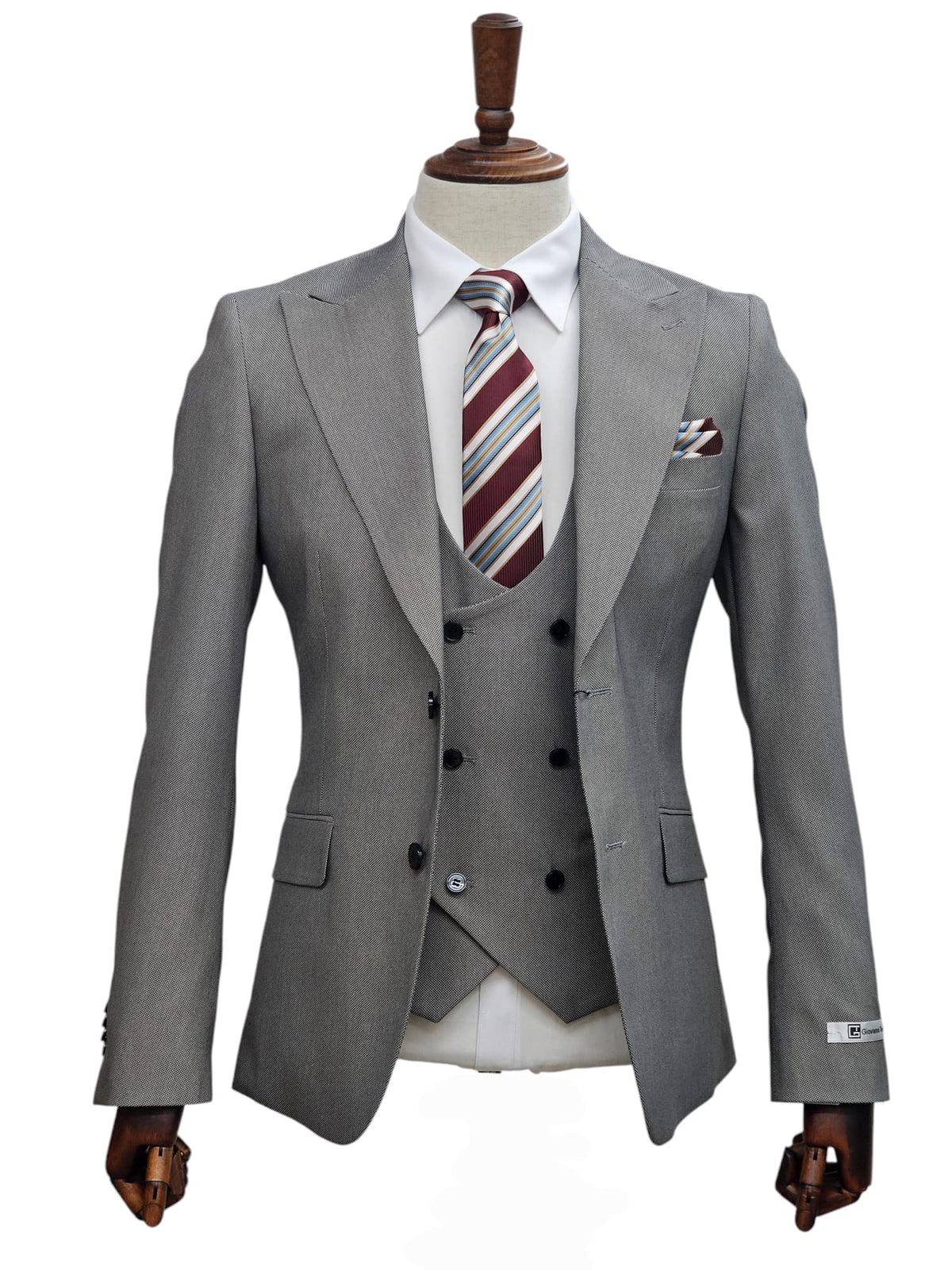 Giovanni Testi 2 Button 3Pc Slim Fit Suit GT2P+V-H5130 L.GREY
