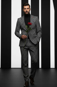 Giovanni Testi 1 Button Peak Lapel suit GTRVL1P-Y385 BLK/WHITE