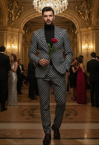 Giovanni Testi 1 Button Peak Lapel suit GTRVL1P-Y385 BLK/WHITE