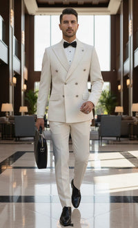 Giovanni Testi Double Breasted Sharkskin Slim Fit Suit GT6DB-1501 IVORY