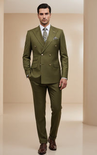 Giovanni Testi Slim Fit Double Breasted Sharkskin suit GT6DB-1501 OLIVE