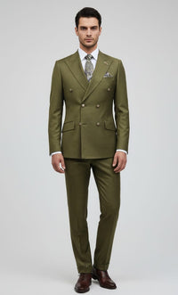 Giovanni Testi Slim Fit Double Breasted Sharkskin suit GT6DB-1501 OLIVE