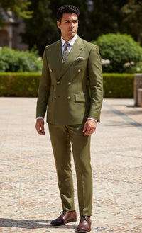Giovanni Testi Slim Fit Double Breasted Sharkskin suit GT6DB-1501 OLIVE