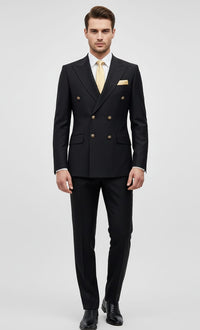 Giovanni Testi Double Breasted Black Shiny Crepe Fabric Slim Fit Suit GT6DB-3396 BLACK