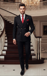 Giovanni Testi Double Breasted Black Shiny Crepe Fabric Slim Fit Suit GT6DB-3396 BLACK