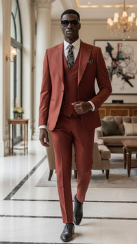 Giovanni Testi 1 Button Peak Lapel 3 Piece Slim Fit Suit GT1PA+V-1501 Rust
