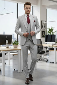 Giovanni Testi 1 Button Peak lapel 3 piece Tuxedo GT1PA+V-1501 Silver