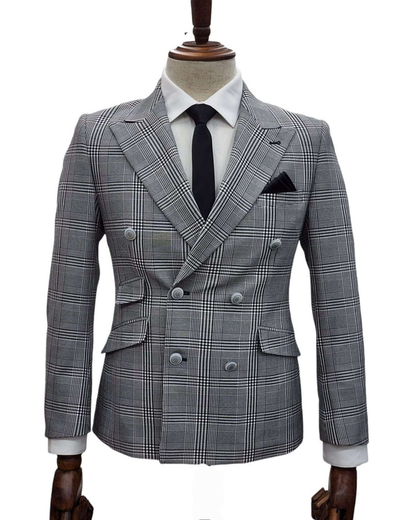 Giovanni Testi Slim Fit Double Breasted Suit GT6DB-1251 Black/WHITE/PLAID