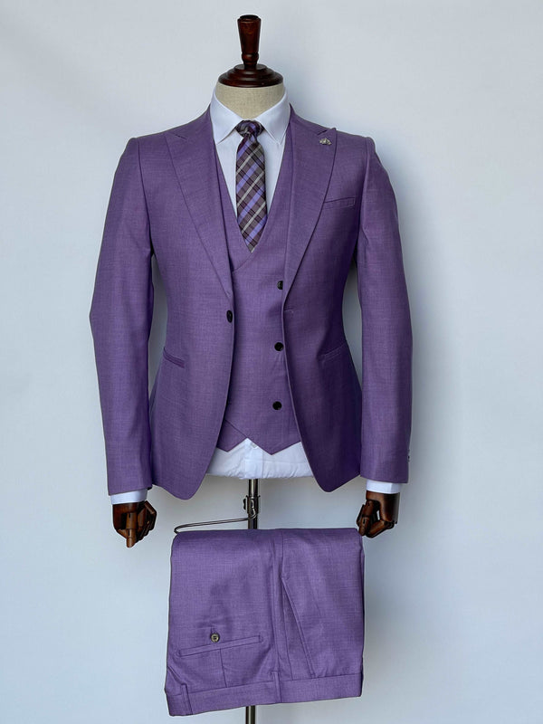 Giovanni Testi 1 Burron Peak Lapel 3 piece Lavender Slim Fit Suit GT1PA+V-1501 LAVENDER
