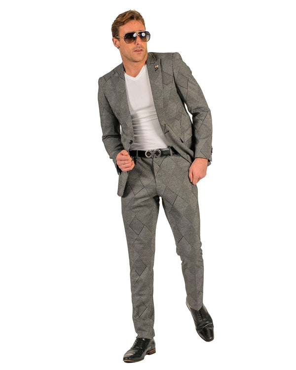 Giovanni Testi 1 Button Peak Lapel Stretch Traveler Suit GTRVL1P-5002 BLACK-WHITE